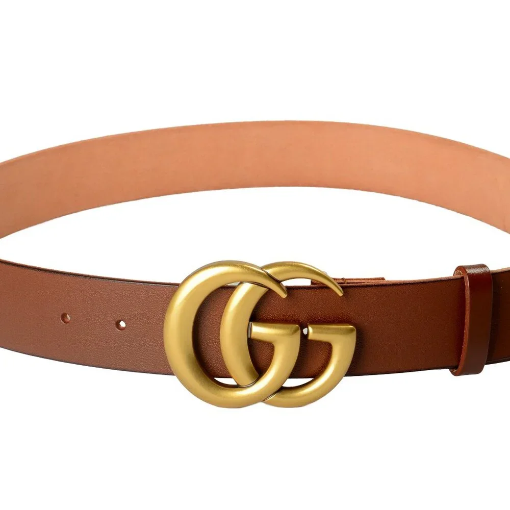 Gucci Unisex Brown  Leather Metal Double G Buckle Belt US 36 IT 90